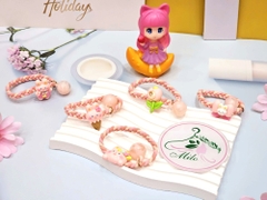 Cột tóc kiểu đan chéo sticker nổi hình thỏ - bông hoa - cây kem