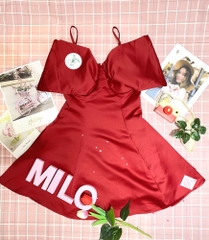 Đầm 2 dây trễ vai phối nơ bản to cao cấp