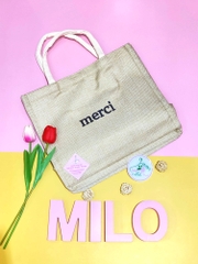 Túi cói đi biển du lịch Merci đeo vai phong cách hàn Quốc