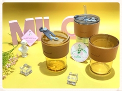 Ly thủy tinh Gorgous có nắp, bao da và ống hút thủy tinh-420ml