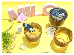 Ly thủy tinh Gorgous có nắp, bao da và ống hút thủy tinh-420ml