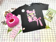 Set áo Quảng Châu gấu dâu lotso xẻ vạt phối quần short phồng kèm nơ xinh xắn