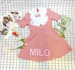 Đầm caro cổ sơ mi dập ly đính nơ