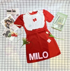 Đầm umi cổ bèo dập ly đính nơ form ngắn (màu đỏ)