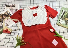 Đầm umi cổ bèo dập ly đính nơ form ngắn (màu đỏ)
