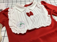 Đầm umi cổ bèo dập ly đính nơ form ngắn (màu đỏ)