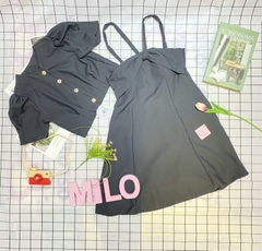 Set đầm cổ chéo kèm áo khoác (có mút) xinh xắn - màu đen