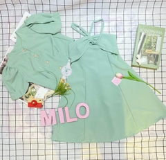 Set đầm cổ chéo kèm áo khoác (có mút) xinh xắn - màu xanh