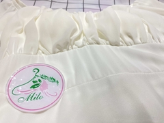 Đầm voan tay phồng xếp ly ngực (có mút, thắt nơ)