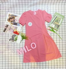 Đầm body tay bo xoắn eo - màu hồng