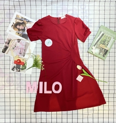 Đầm body tay bo xoắn eo - màu đỏ