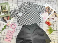 Set dạ đùi cao cấp áo ziczac phối quần short (màu đen)