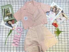 Set dạ đùi cao cấp áo ziczac phối quần short (màu hồng)