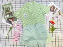 Set dạ đùi cao cấp áo ziczac phối quần short (màu xanh lá)