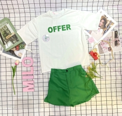 Set bộ đùi áo thun in chữ phối quần giả váy