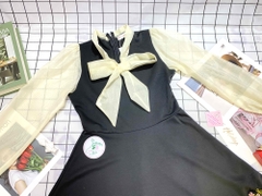 Đầm dài xòe phố nơ xinh (màu đen phố nơ kem)