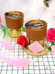 Ly thủy tinh Gorgous có nắp, bao da và ống hút thủy tinh-420ml