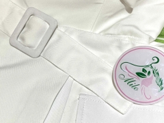 Set áo trễ vai phối chân váy dài dập ly kèm belt sang trọng