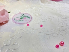 Set đầm QC ngực đính nơ tag hoa mix kèm áo khoác len phối nút xinh xắn