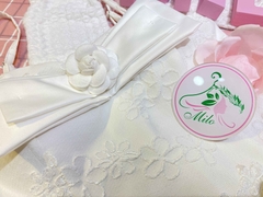 Set đầm QC ngực đính nơ tag hoa mix kèm áo khoác len phối nút xinh xắn