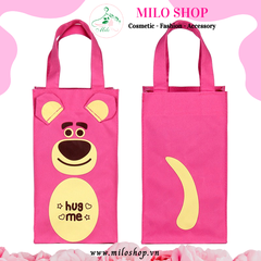 Túi đựng bình nước giữ nhiệt gấu dâu Lotso chữ Hug me (hồng)