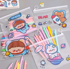 Túi zip trong Space đựng bút viết hình cute (size 17.5cm x 21cm)