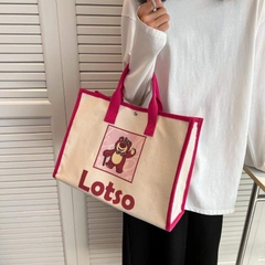 Túi xách Canvas gấu dâu Lotso size to
