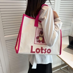 Túi xách Canvas gấu dâu Lotso size to