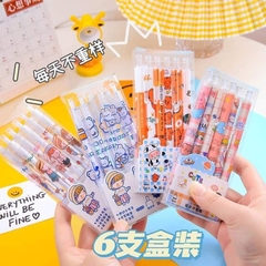 Set hộp 6 bút bi bấm hoạt hình cute