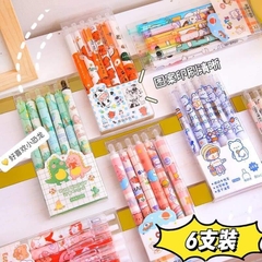 Set hộp 6 bút bi bấm hoạt hình cute