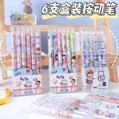 Set hộp 6 bút bi bấm hoạt hình cute