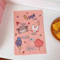 Túi giấy lụa bé gái thắt bím cute (14.5cm x 21cm)