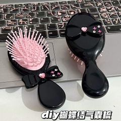 Lược chải tóc gỡ rối đính nơ màu đen hồng cute