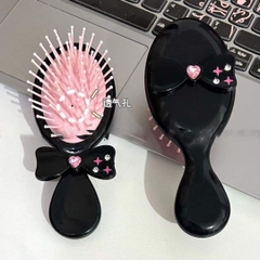 Lược chải tóc gỡ rối đính nơ màu đen hồng cute