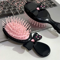 Lược chải tóc gỡ rối đính nơ màu đen hồng cute