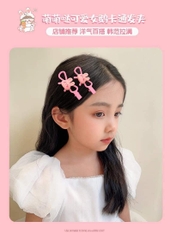Kẹp tóc mái bé gái charm nơ, hoa, ngôi sao màu hồng (set 2 cái)