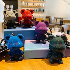 Móc khóa gấu Bearbrick màu loang (dây da)