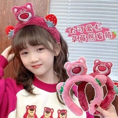 Băng đô lông mịn gấu dâu (mặt gấu + quả dâu) mẫu mới