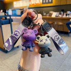 Móc khóa gấu Bearbrick màu loang (dây da)