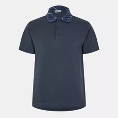 Polo-Shirt Burberry Check Collar Cotton - Navy