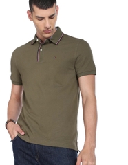 Tommy Hilfiger Tipped Collar Pique Knit Polo - Army Green