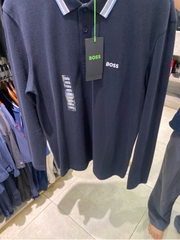 Polo Boss đen viền cổ xanh ngọc dài tay