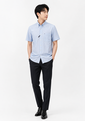 Sơ mi cộc tay Tommy xanh xước trơn