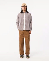 Áo sơ mi lacoste nâu trắng