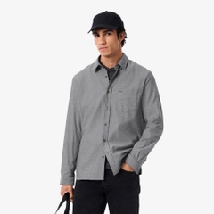 Áo sơ mi lacoste navy- blue - white xám
