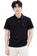 Polo tommy đen cổ chữ