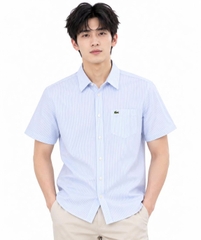 Sơ mi lacoste cộc tay blue white