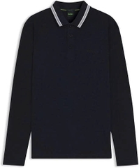 Polo Boss đen viền cổ xanh ngọc dài tay
