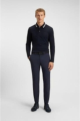 Polo Boss đen viền cổ xanh ngọc dài tay
