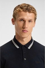 Polo Boss đen viền cổ xanh ngọc dài tay